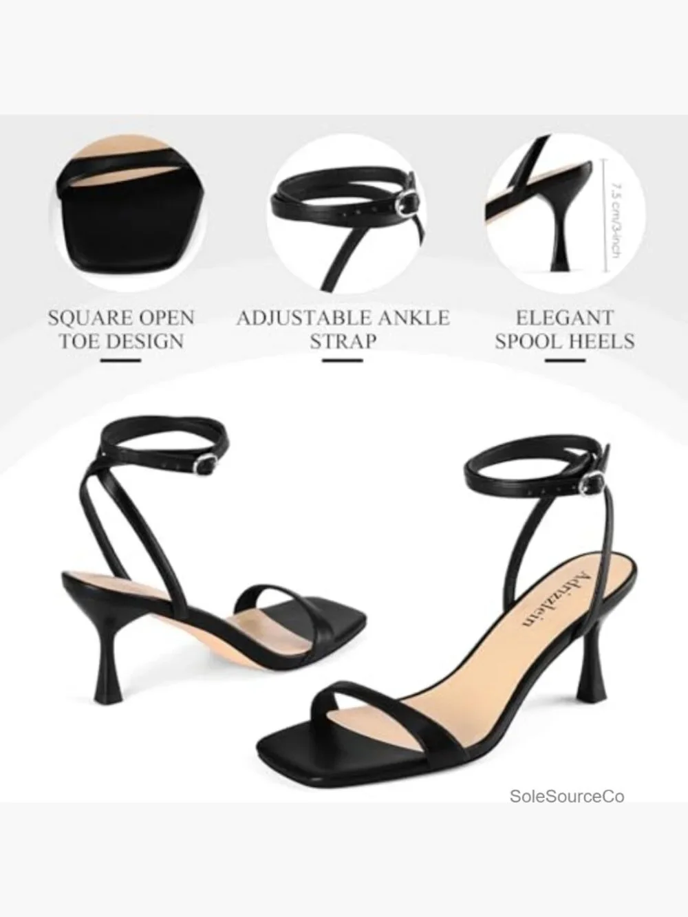 Women's Kitten Heels Strappy Square Open Toe Lace Up Ankle Wrap Sandals Dress